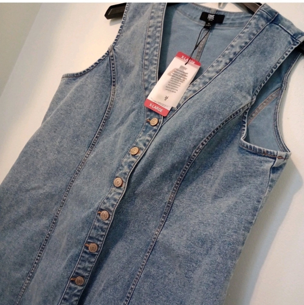 Frye Denim Mini Dress Womens Light Wash Sleeveless Button Front Casual XL -A02 - Picture 3 of 8